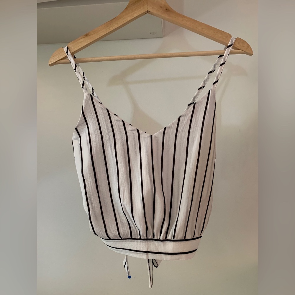 Black and White Strip Camisole with Self-Tie Back